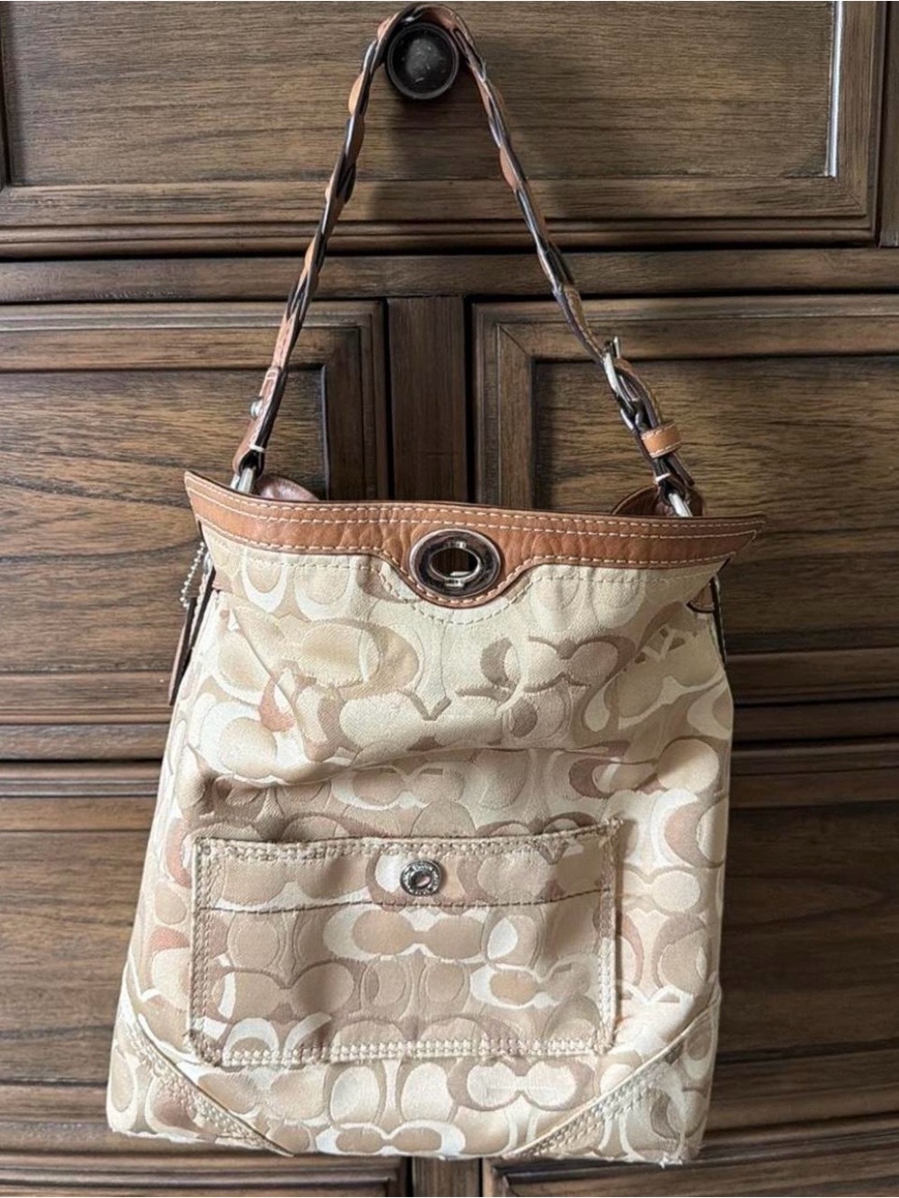 Coach Chelsea Optic Signature Tan Brown Canvas Leather Hobo Bag